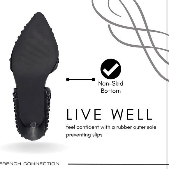 French Connection Black Vegan Leather Forever Studded Pointy Toe Pumps Heels - Picture 14 of 14
